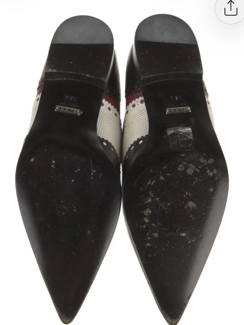 Gucci Burgundy, White & Black Perforated Brogue Oxfords
